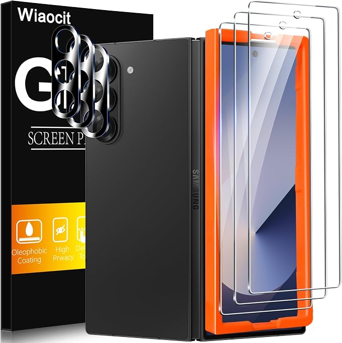 Wiaocit Tempered Glass Screen Protector for Samsung Galaxy Z Fold 7 | 3+3 Pack, 9H Hardness, Camera Lens Protector, Installation Frame, Bubble Free, Case Friendly by Wiaocit