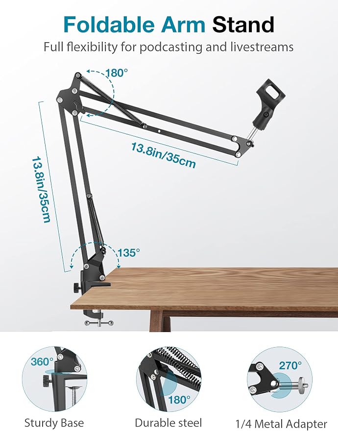 InnoGear Webcam Stand Desk Camera Mount Boom Arm for Logitech Blue Yeti | for Logitech BRIO 4K C920 C920S C922 C922x C925e C930 NexiGo N60, Stable Hold, 360° Adjustable, Easy to Adjust, Desk Mount - Image 4