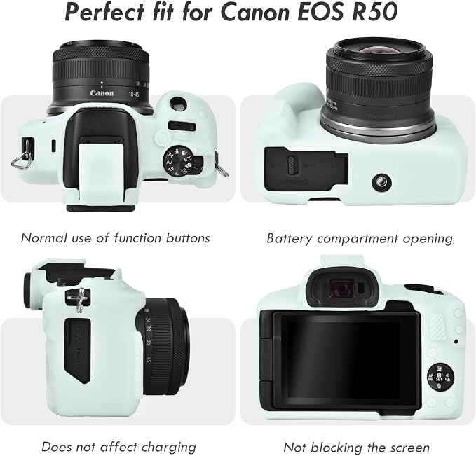 Rieibi EOSR50 EOS R50 Case, Soft Silicone Protective Case for Canon EOS R50 EOSR50 Vlogging Camera, Lightweight EOS R50 Camera Case Cover Grip Body Skin - Light Green - Image 3