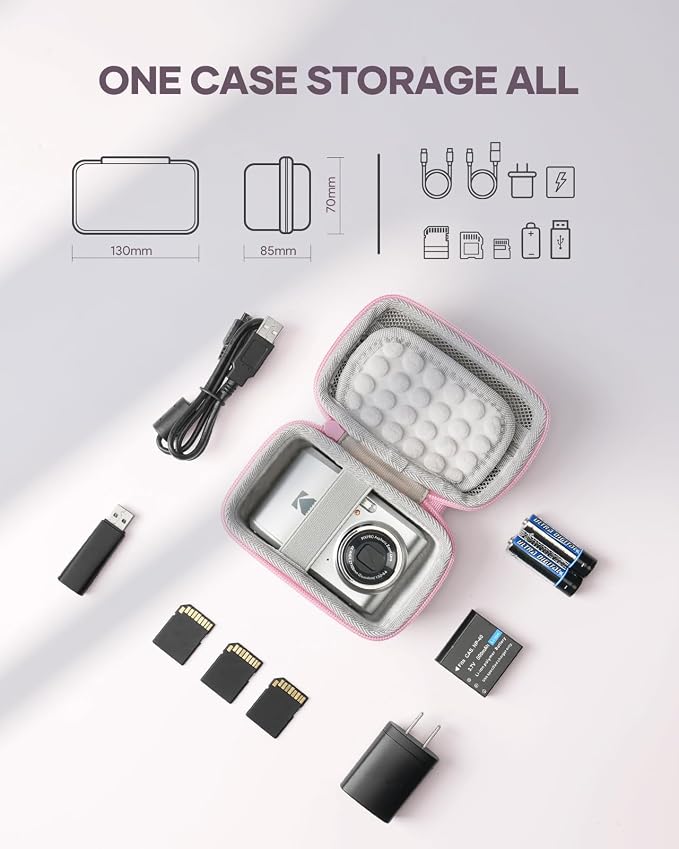 SQERO Digital Camera Case for KODAK PIXPRO FZ45 FZ55 & CAMKORY 1080P | Compact Travel Bag with 3 SD Card Slots,Small Lightweight Pouch, Cute Gifts for Adults Kids - Image 5