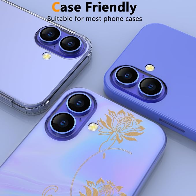 YWXTW for iPhone 16/iPhone 16 Plus Camera Lens Protector, Individual Anti Scratch Metal Ring Tempered Glass Camera Screen Protector for iPhone 16 Accessories, Case Friendly (Ultramarine) - Image 6