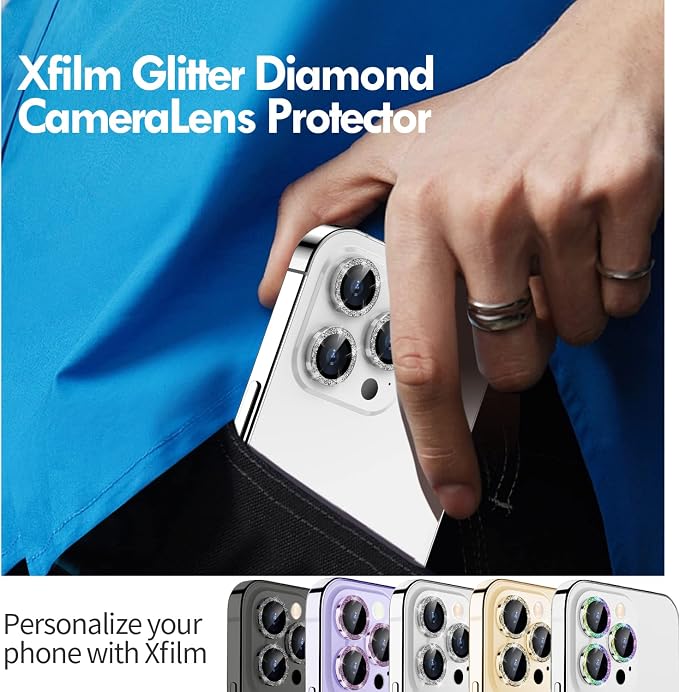 for iPhone 14 Pro/14 Pro Max Camera Lens Protector Glitter, Silver | Individual Metal, 9H Hardness, Scratch Resistant, Shockproof, Drop Protection, Case Friendly, Stylish Accessories - Image 5