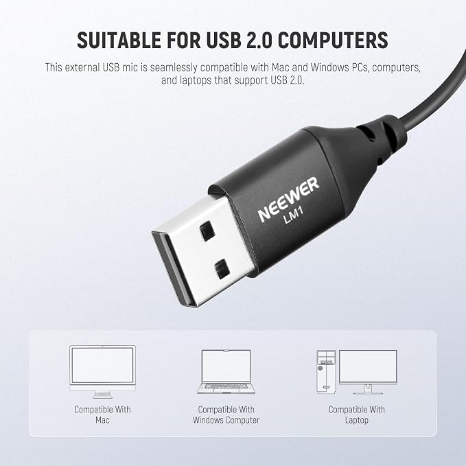 NEEWER LM1 USB A Lapel Microphone Mini Omnidirectional Clip On Lavalier Mic | Plug & Play, 2m Cable, for USB 2.0 Mac Windows PC Laptop Computer YouTube Skype, Podcast, Gaming, Vlog, Video Conferencing - Image 3