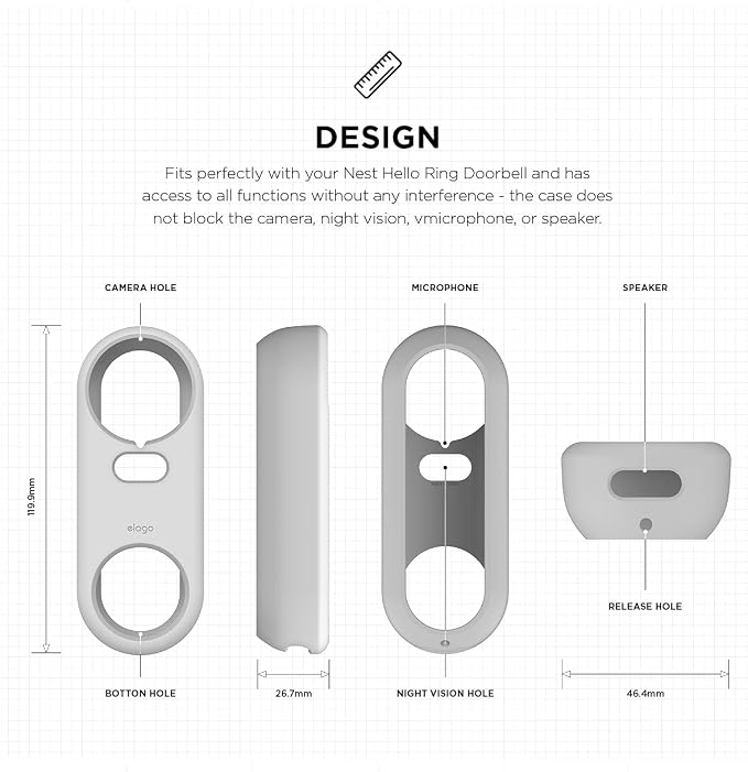 elago Silicone Case for Google Nest Hello Doorbell Cover (Wired) | Full Protection, Night Vision Compatible [US Patent Registered] [White] - Image 4