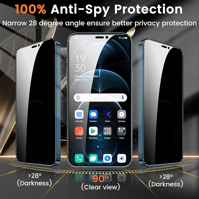 Lesakit 3+3 Pack Privacy Screen Protector for iPhone 12 Pro Max 6.7-Inch with 3 Pack Camera Lens Protector, Anti Spy Tempered Glass Film 9H Hardness Bubble Free Case Friendly - Image 3