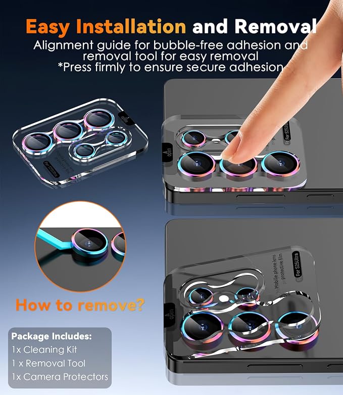 CloudValley for Samsung Galaxy S25 Ultra Camera Lens Protector | 9H Tempered Glass + Aluminum Alloy Individual Lens Protective, [1 Second Installaion] Ultra-HD Glass Cover,Titanium Colorful - Image 7