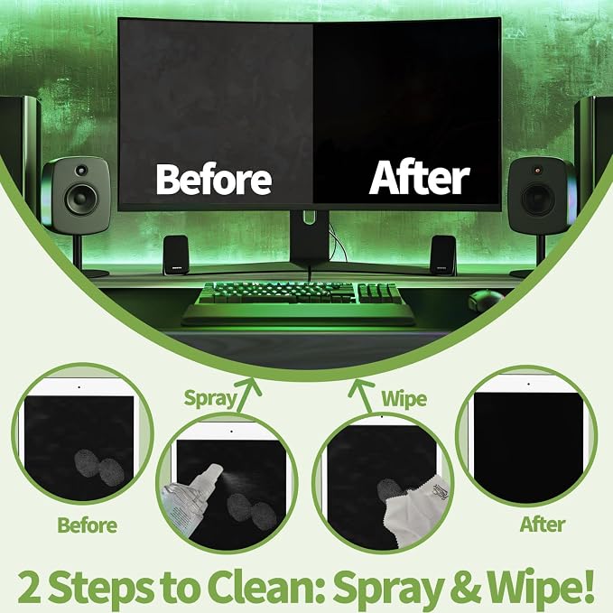 2 Pack Electronic Screen Cleaner Spray, Hatstart Cell Phone Touch Screens Cleaning for TV Laptop Computer Tablet PC LCD Flat Screens and Car Display, Compatible with iPhone iPad MacBook Pro, Green - Image 2