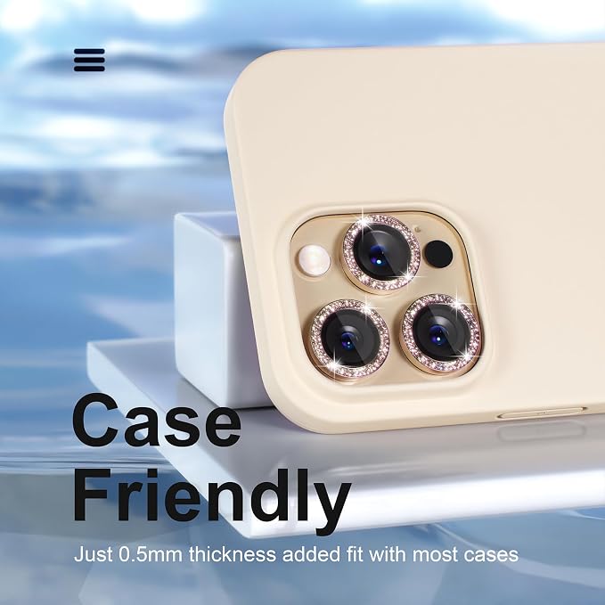 Misea Compatible for iPhone 14 Pro/iPhone 14 Pro Max Camera Lens Protector | 9H Tempered Glass Ultra HD Bling Camera Screen Protector Cover Metal Individual Ring Decoration Accessories, Gold Glitter - Image 5