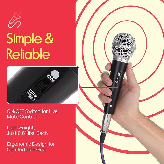 Pyle 3 Piece Professional Dynamic Microphone Kit Cardioid Unidirectional Vocal Handheld MIC with Hard Carry Case & Bag, Holder/Clip & 26ft XLR Audio Cable to 1/4'' Audio Connection (PDMICKT34),Black - Image 3