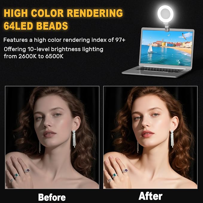 Anautin Ring Light for Video Conference Lighting,360°Adjustable,Portable LED Video Conference Lighting for Monitor,Laptop&Desktop Computer,Streaming Light for Zoom Meetings, Selfie Makeup, Video Calls - Image 4