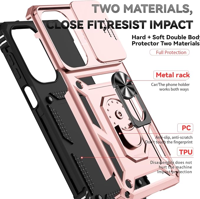 SunStory Compatible with Motorola Moto Edge 2026 Case with HD Screen Protector & Slide Camera Cover & Rotated Ring Kickstand, [Military-Grade] Phone Case for Moto Edge 2026,Rose Gold - Image 8