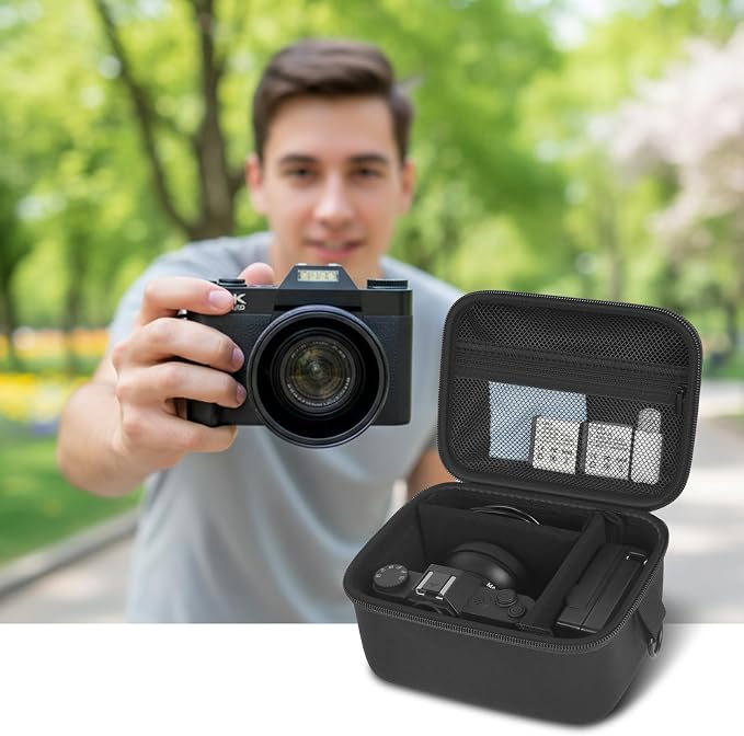 Comecase Large Travel 4K Vlogging Camera Case for Duluvulu/for AUREAPIX | Outdoor Camera Storage with 2 Dividers and Mesh Pocket, for Vloggers and Content Creators, Trip Ready, Jet Black - Case Only - Image 9