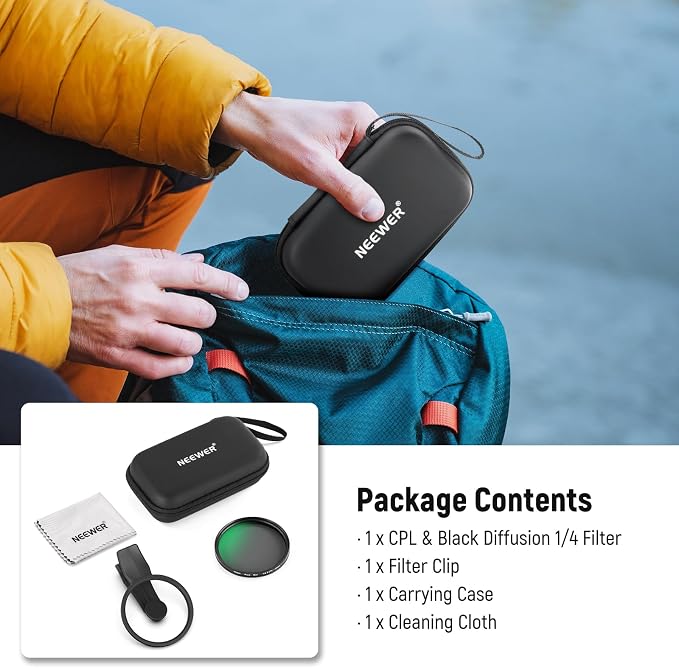 NEEWER 2 in 1 67mm CPL & Black Diffusion 1/4 Filter Compatible with Android Samsung S25 Ultra Google Pixel Huawei Xiaomi, Circular Polarizing Phone Camera Lens Photography Accessories Kit, FL-B36 - Image 9