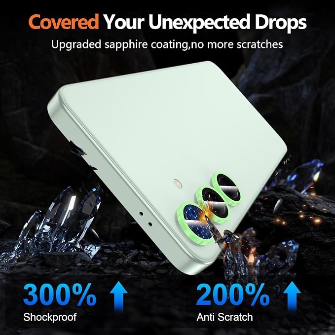 for Samsung Galaxy S25 Plus Camera Lens Protector, Individual Metal Ring Tempered Glass Lens Cover, [Strong Adsorption] Scratch Resistant Ultra-Thin HD Clear Lens Cover, 1 Set-Green Shine - Image 8