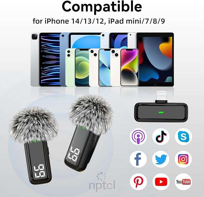 NPTCL 2 Pack Wireless Lavalier Microphone for iPhone 14/13/12/11 | Noise Canceling Lav Mic with 24 H Charging Case 70 Ft Transmission for Audio Recording Vlog TikTok Instagram - Image 6