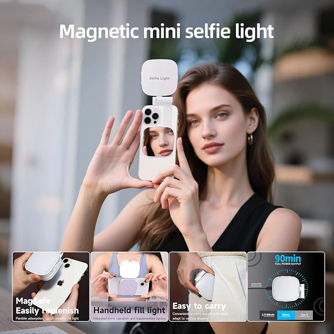 Magnetic Selfie Light, Phone Light Compatible with iPhone Magsafe, | CRI97, 360° LED Ring Fill Light, Mirror Included, For Selfies/Photography/TikTok, Zoom Calls/Video Conference - Image 3