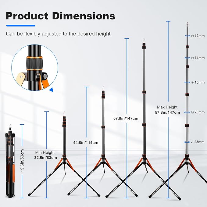 Extendable Travel Light Stand 7.2ft / 2.2m Portable Tripod with Carry Bag | Light Weight Adjustable Sturdy for Photography Studio Outdoor Shooting Speedlight Flash Reflector Ring Light - Image 3