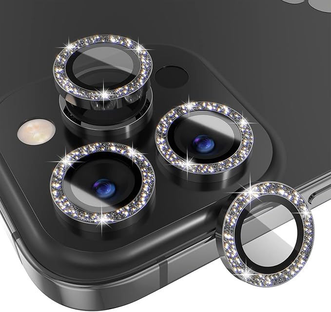 Choiche for iPhone 14 Pro/iPhone 14 Pro Max Camera Lens Protector | Ultra HD, Bling 9H Tempered Glass Camera Cover Screen Protector Metal Ring Decoration Accessories (Glitter-Black) by Choiche