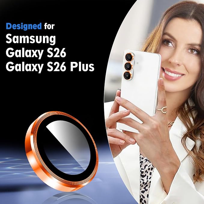 SiHPuoy 2Set Camera Lens Protector for Samsung Galaxy S26/S26 Plus, Orange | 9H+ Tempered Glass, Military Grade Shatterproof,Anti-Scratch, Case Friendly,HD Metal Camera Cover,Does not Affect Night Shots - Image 2