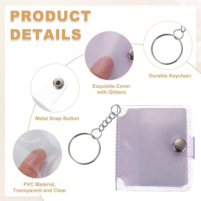uxcell 4 Pcs Mini Photo Albums, 2.4 Inch PVC Small Photo Storage with Keychain Photo Album with 16 Pockets for Pictures Valentine's Day Gift Wedding, Purple - Image 3
