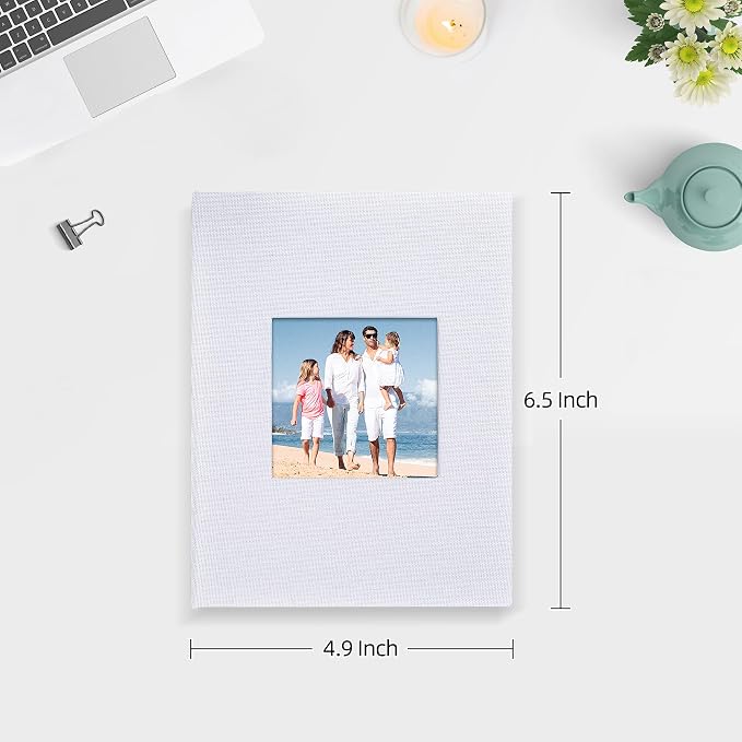 Mublalbum 2 Pack Small Photo Album 4x6, 52 Pockets, Linen Cover,White | Linen Cover with Display Window, 52 Vertical Pockets, Portable Mini Picture Book for Artwork Postcards, Picture Storage - Image 2