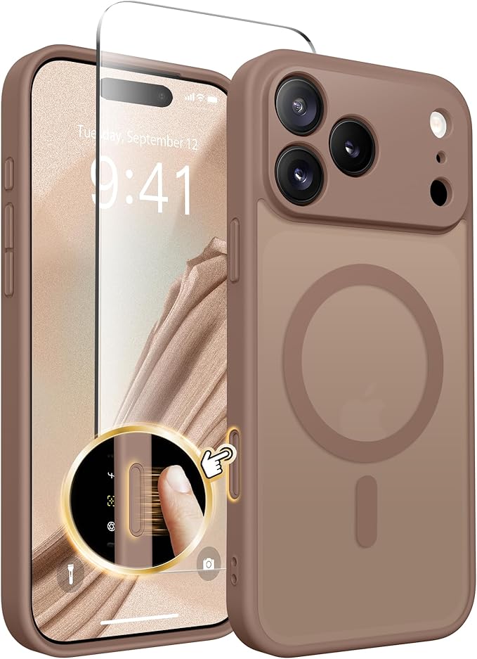 CAPRARO for iPhone 17 Pro Max Case, Compatible with MagSafe Brown | Upgraded [Full Camera Protection] Protective Translucent Matte Women Girl Magnetic Phone Case Cover, Brown by CAPRARO