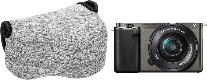 Neoprene Camera Sleeve Case for Sony ZV-E10 II +16-50mm Kit Lens LX100 II | 6mm thick Neoprene, for Sony a6100/a6400 +16-50mm Lens, G1X Mark III. Anti Scratch. Touch-fastening flap. without strap by KIWIFOTOS