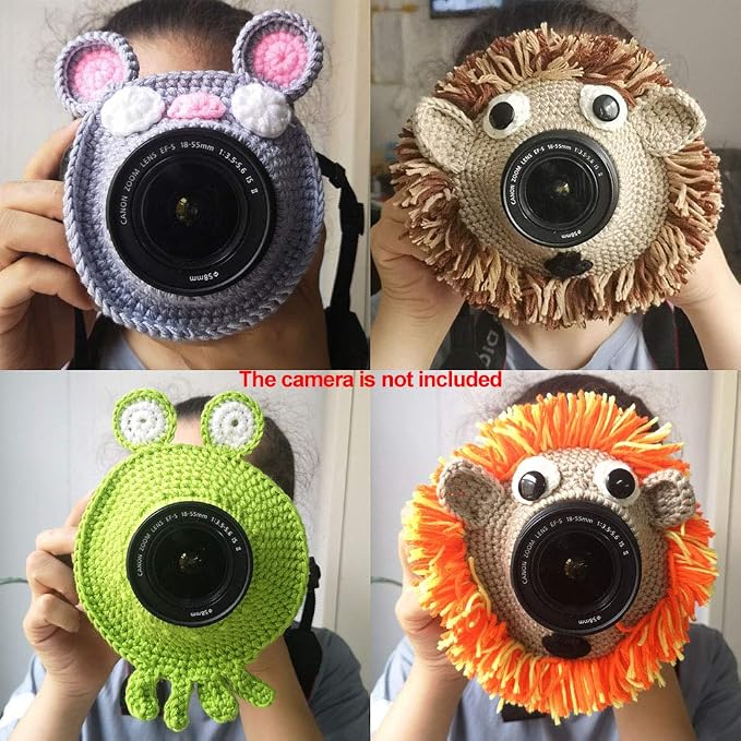 Shutter Hugger, Camera Lens Stand Camera Buddies Shutter Hugger Photography Props, Handmade Pet Knitted Lens Accessories Pet for Portable Video Devices(Color:Orange) - Image 3