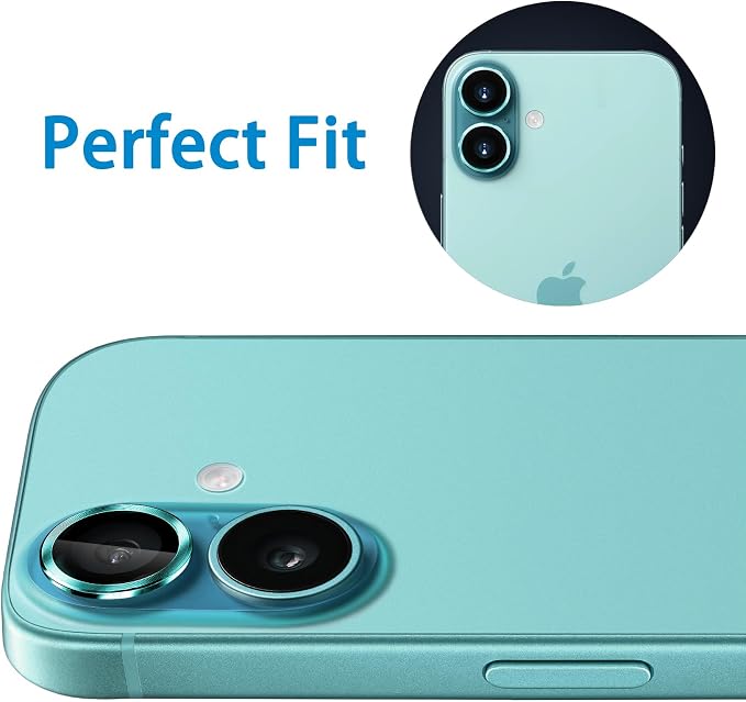 Designed for iPhone 16 and 16 Plus Camera Lens Protector, Metal Lens Cover 9H Tempered Glass Camera Cover Anti Scratch Shockproof Screen Protector - Image 6