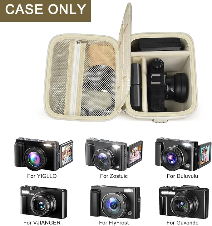 ANKHOH Vlogging Camera Case for Duluvulu/Zostuic/YIGLLO/Gavonde/Canon/Kodak | SD Card & Battery Storage, Accessory Pocket, Travel Carrying Bag, Case Only, For Creators Photography & Travel, White - Image 3