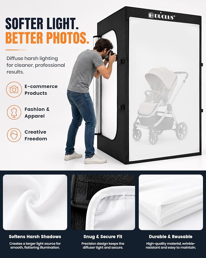 Photo Light Box 47×39×79 Inch for Clothing Photography, 400 LED Studio Shooting Tent with 8 Light Panels, CRI 96+, 12000lm Daylight, 3 Matte PP Backdrops for Bags, Models & Large Products - Image 6