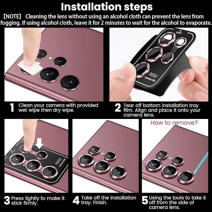 Tensea Compatible with Samsung Galaxy S22 Ultra Camera Lens Protector | 9H Tempered Glass Camera Cover Screen Protector Metal Individual Ring [Installation Tray][Case Friendly] - Image 7