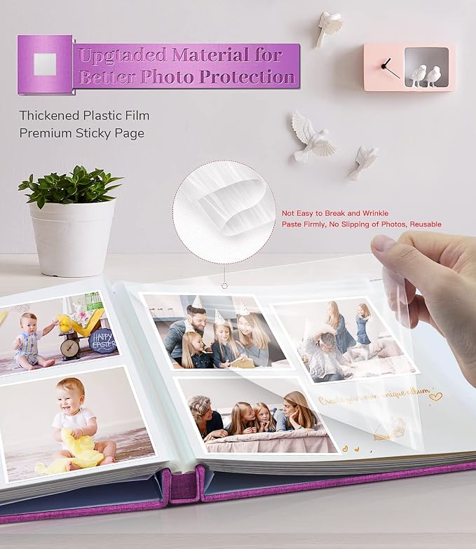 Artfeel Photo Album Self Adhesive Scrapbook Album for 3x5 4x6 5x7 8x10 Pictures,60 Pages Linen Cover with Display Window DIY Photo Book,Ideal Gifts for Family Travel Wedding Baby - Image 3