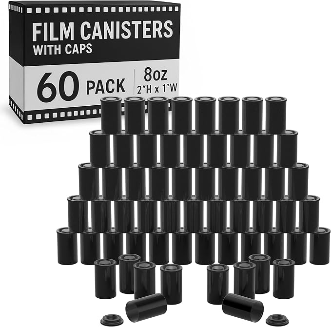 Film Canisters With Caps, Coin Storage, 35mm Case, Black, 8oz, 60 Pack | Houseables Film Canisters, Container With Lids, Cannisters for Rockets, Empty Camera Reel Holder, Bottles, Plastic 2"x1" - Image 8