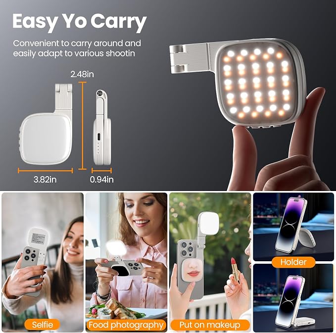 Magnetic Selfie Light, 3 Color Modes, 1000mAh Foldable & Rotatable Fill Light, Compatible with iPhone 11-17 Series, Samsung, MagSafe, White - Image 4