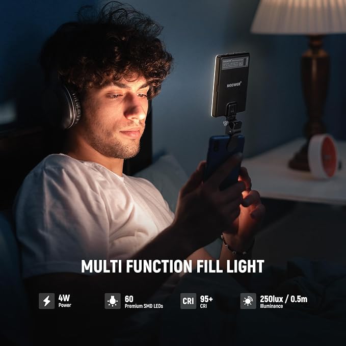 NEEWER Basics NL-60AI Selfie Light for Phone with Front & Back Clip, 60 LED 2000mAh Rechargeable CRI95+, 3 Modes, Portable Clip on Fill Lighting for Tablet Computer Laptop Zoom Call TikTok Video - Image 4