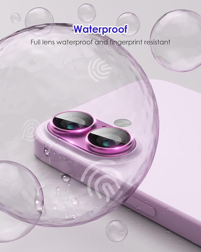 Compatible for iPhone 17 /iPhone 16 /iPhone 16 Plus Camera Lens Protector Metal Plus Aluminium Alloy Ring 9H Tempered Glass Screen Case Friendly Camera Cover Pink - Image 6