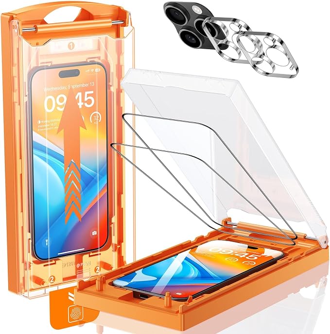 UNBREAK TOP 9H+ Glass 2+2 Packs for iPhone 16 Pro Max Screen Protector | [with Camera Lens Protector][Zero Bubble, Auto-Dust Removal][10X Military Protection] Tempered Glass 6.9'' Full Edge Coverage by MRGLAS