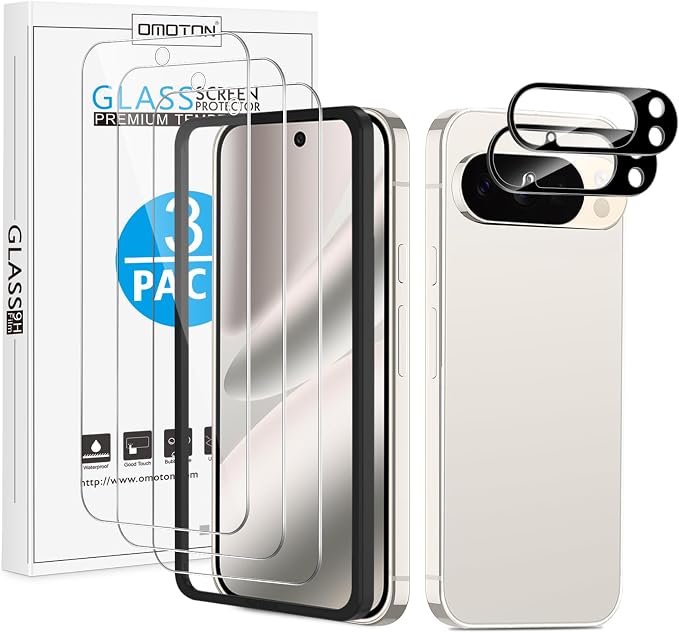 OMOTON 3+2 Pack for Google Pixel 10 Pro Screen Protector 6.3 inch | 3 Pack Tempered Glass Screen Protector&2 Pack Camera Lens Protector with Alignment Framework, Case Friendly(Not for 10/10 XL) by OMOTON