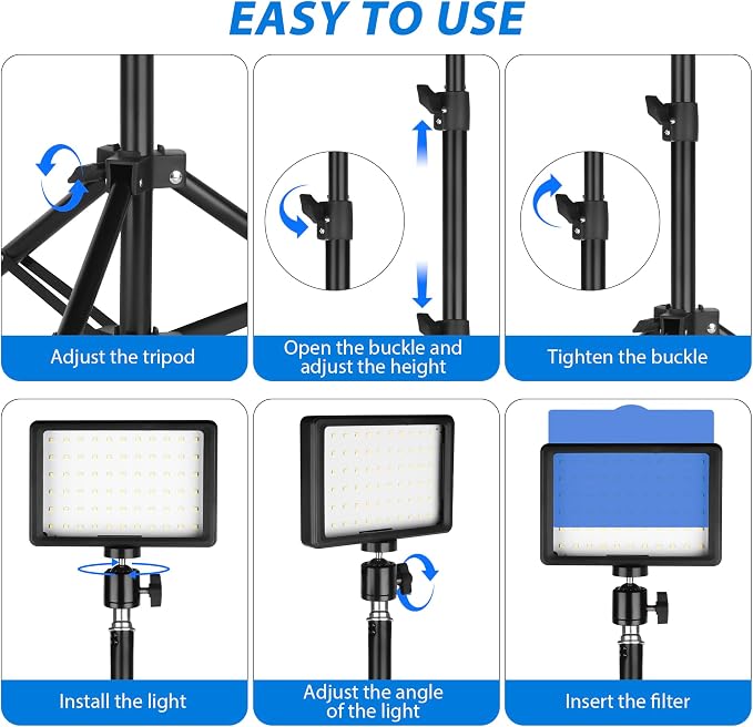 LED Photo Video Light 3-Pack,Dimmable 5600K USB LED Continuous Lighting Kit | Photography Lights with Tripods and Color Filters for Photo Studios, YouTube, TikTok, Video Recording, Game Streaming - Image 6