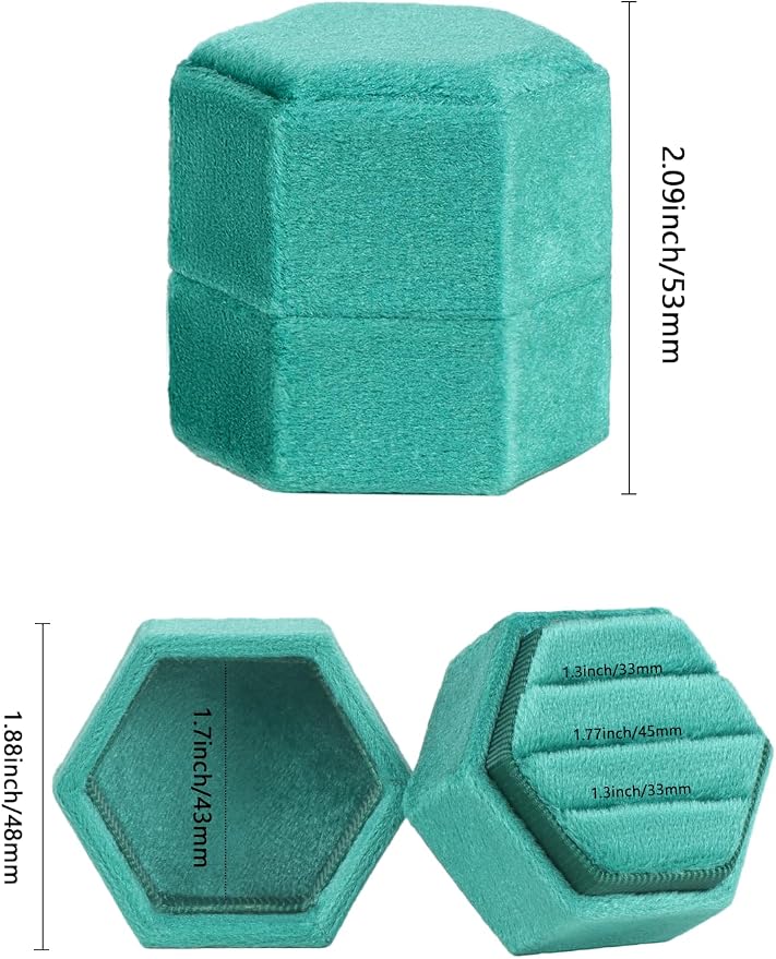 MFXIP Velvet 3 Slots Jewelry Ring Box Engagement Wedding Box Keepsake Box Bridal Photo Ring Triple Slots Hexagon - Image 2