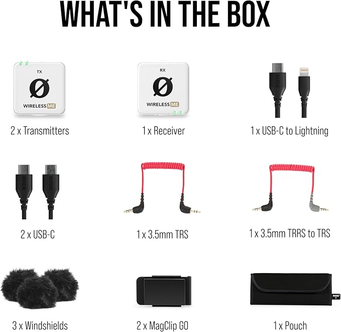 RØDE Wireless ME Dual Set Ultra-Compact Wireless Microphone System with Built-in Microphones, GainAssist Technology and 100m Range for Filmmaking, Interviews and Content Creation (White) - Image 9
