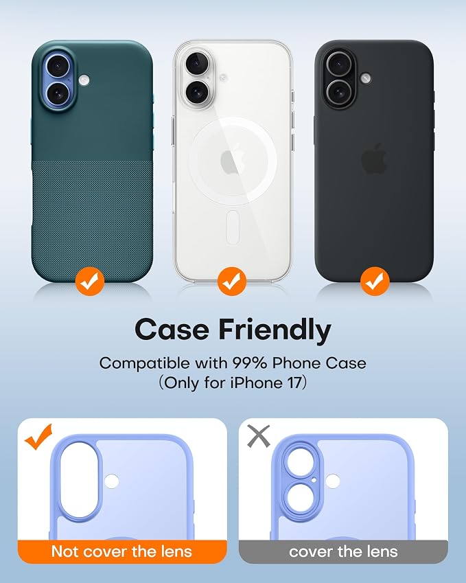 TAURI 2 Pack for iPhone 17 Camera Lens Protector, Mist Blue | Full Coverage Military-Grade Shatterproof, Upgrade AR Anti-Reflection Ultra Clear Transmission & Case Friendly - Image 4
