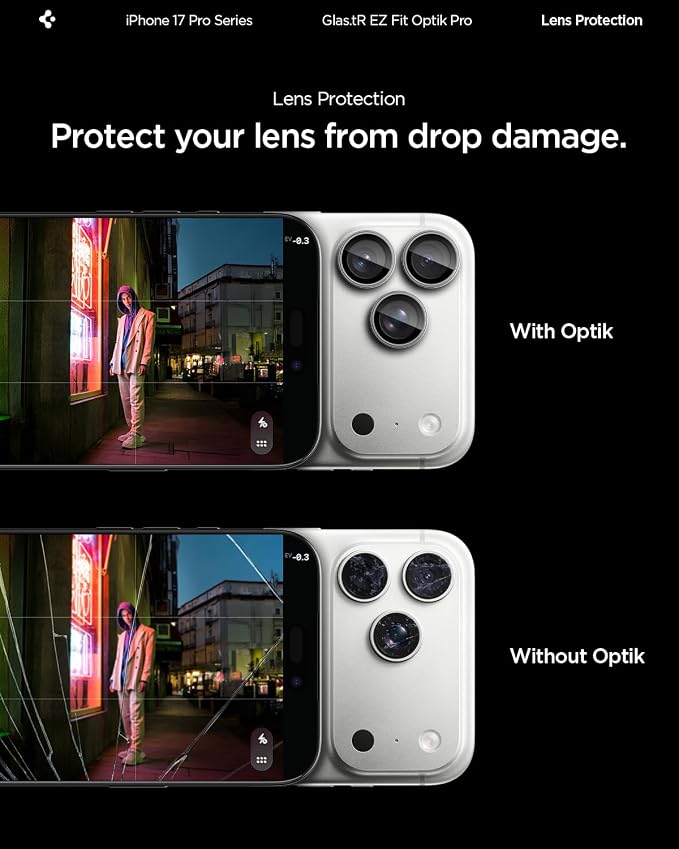 Spigen Camera Lens Protector for iPhone 17 Pro Max / 17 Pro - Gray | GlasTR EZ Fit Optik Pro, 9H+ Tempered glass, Scratch resistant, Auto-align tray, Original photo quality, Case-friendly, 2Pack - Image 5