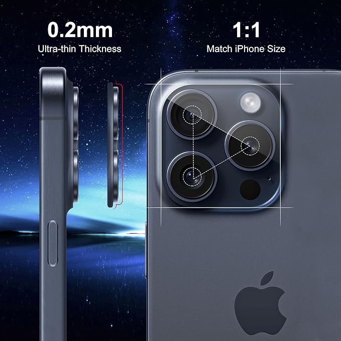 Camera Lens Protector (3 Pack) Compatible with iPhone 15 Pro 6.1" & iPhone 15 Pro Max 6.7" Camera Lens Cover Protection, 9H Tempered Glass, HD Clear Anti-Scratch [Does Not Affect Night Shots] - Image 4