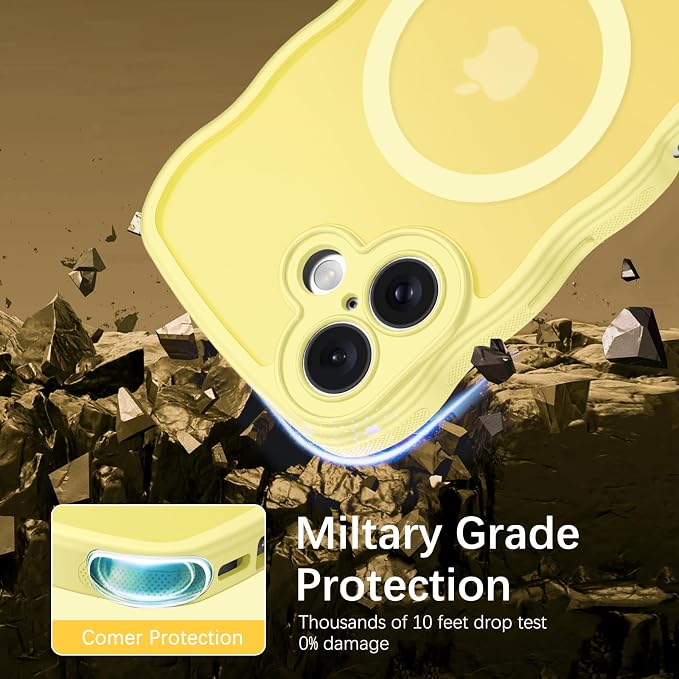 BENTOBEN Magnetic for iPhone 16 Case, Cute Wavy [Full Camera Protection][Compatible with MagSafe] Matte Anti-Slip Bumper Women Girls Boys Protective Cover for iPhone 16 6.1",Yellow - Image 6
