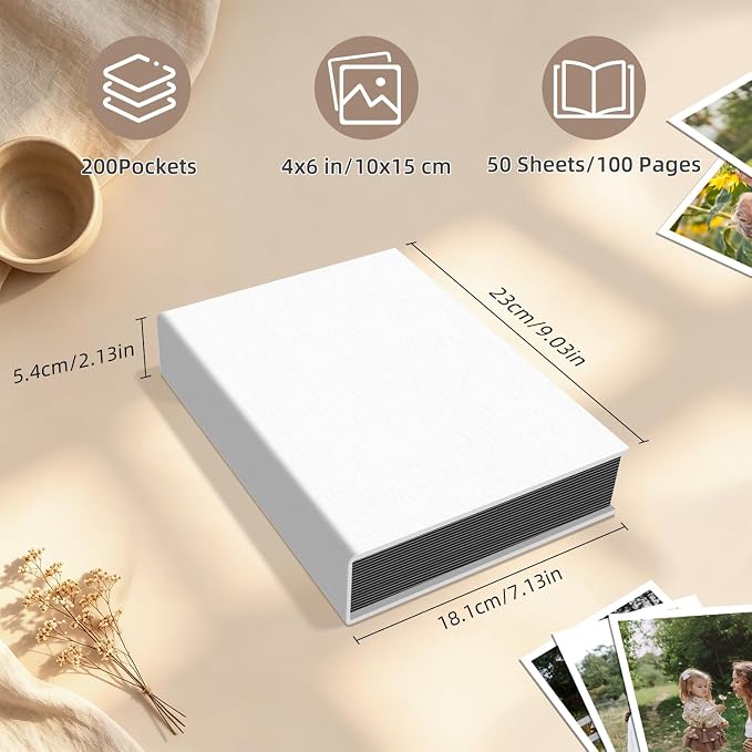 Popotop Photo Album 4x6 200 Pockets for Wedding Gifts,Linen Hardcover Picture Albums for Family Anniversary Baby Vacation Pictures - Image 3