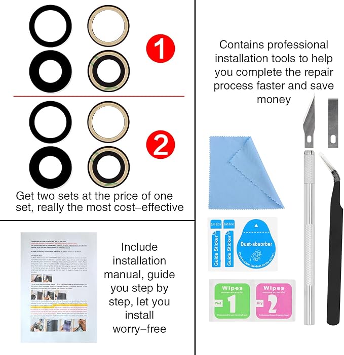 ASDAWN 2PCS Back Camera Lens Glass Replacement for iPhone 12 & 12 Mini, Standard Prime Lens with Nano Coating, Glass Construction, Lightning Mount - Image 7