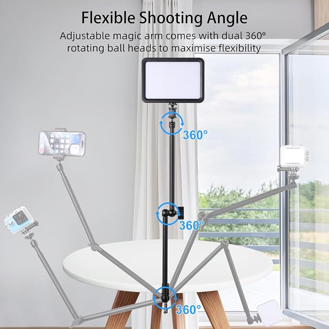 UTEBIT 22 Inch Magic Arm Camera Mount with Super Clamp 1/4" 3/8" Screw Hole | Adjustable Articulating Friction Camera Boom with 360° Ball Heads Arm for Monitor, LED Light, Webcam, Action Camera - Image 3