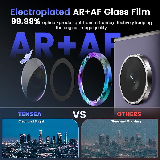 Tensea Compatible with Samsung Galaxy S24 Ultra Camera Lens Protector | 9H Tempered Glass Camera Cover Screen Protector Metal Individual Ring [Installation Tray][Case Friendly] - Image 3